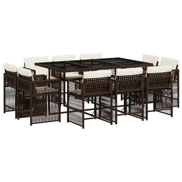 vidaXL Set da Pranzo da Giardino 11 pz con Cuscini Polyrattan Marrone