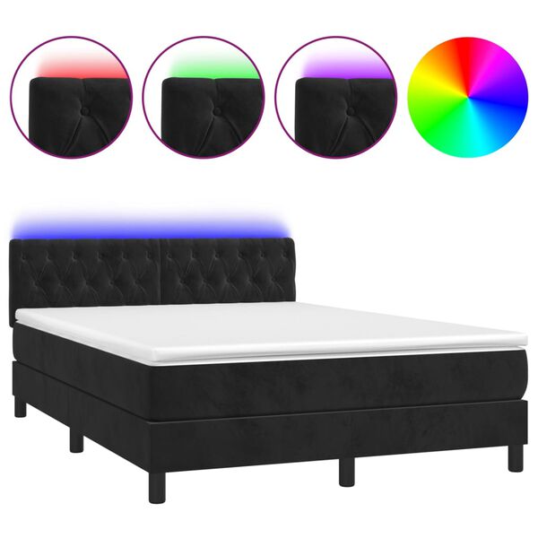 vidaXL Letto a Molle con Materasso e LED Nero 140x200 cm in Velluto