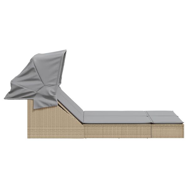 vidaXL Lettino Doppio con Baldacchino e Cuscini Beige in Polyrattan