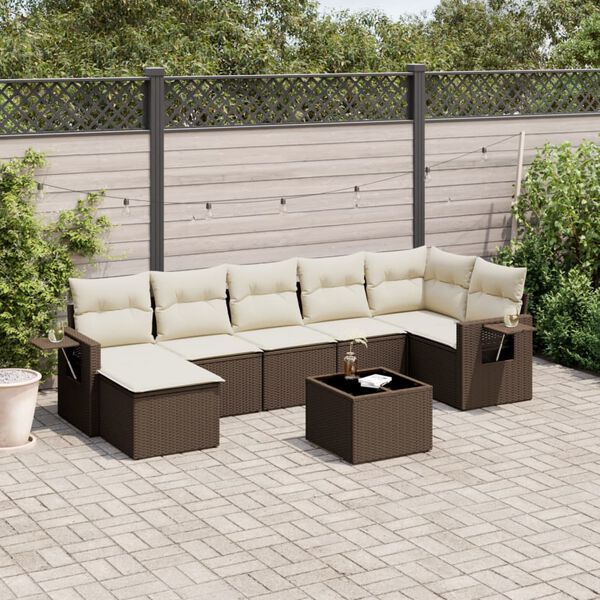 vidaXL Set Divani da Giardino 8 pz con Cuscini Marrone in Polyrattan