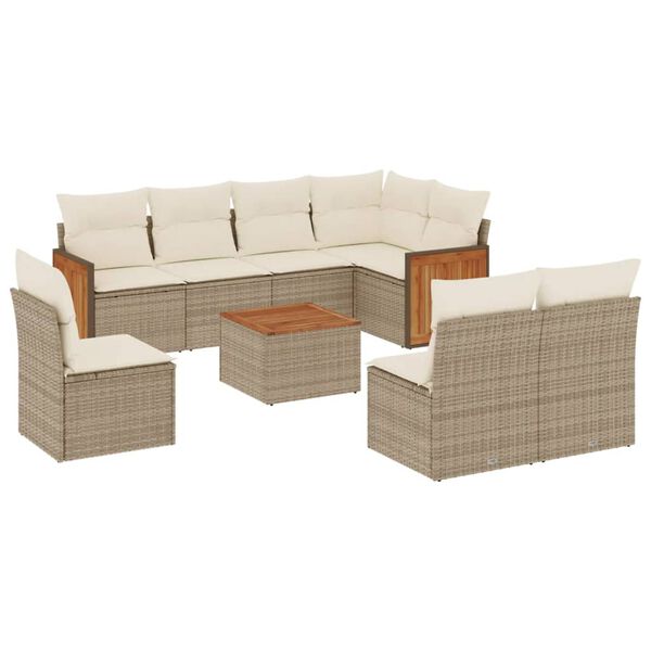vidaXL Set Divano da Giardino 9 pz con Cuscini Beige in Polyrattan