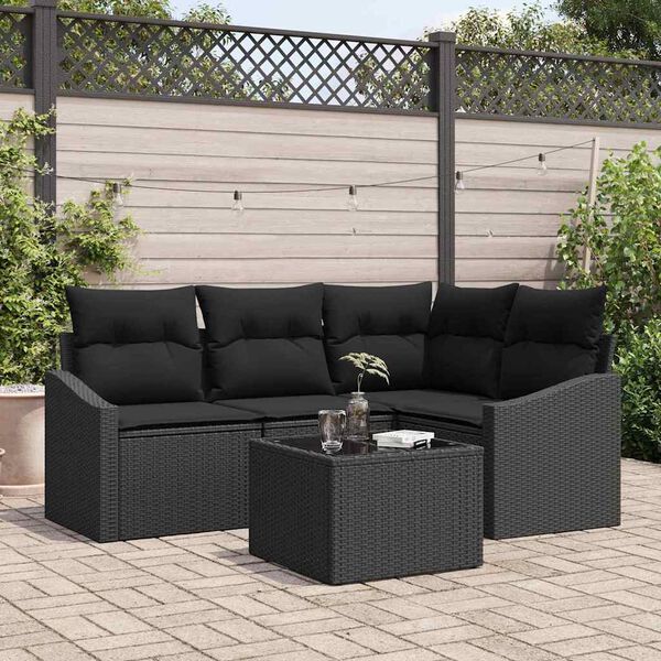 vidaXL Set di divani con cuscino 5 pcs Nero polyrattan