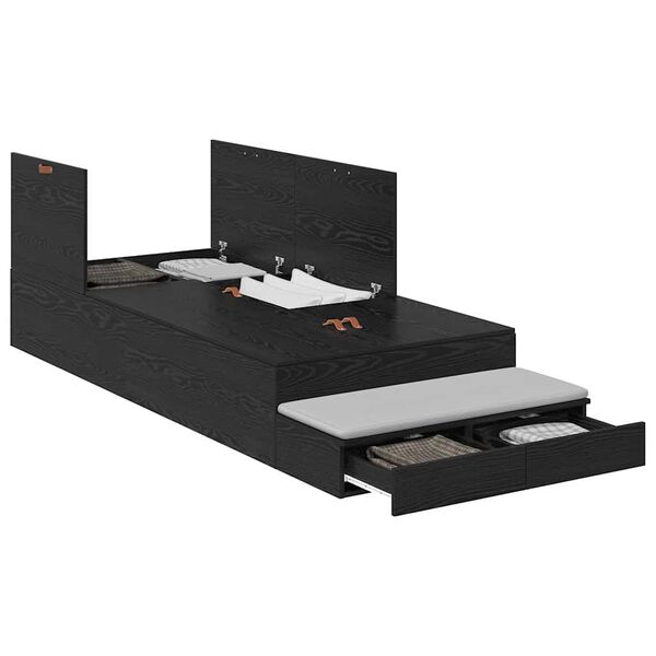 vidaXL Struttura letto con contenitore con cassetto Rovere Nero 90 cm