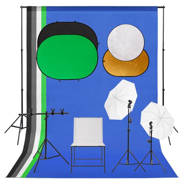 vidaXL Kit Studio Fotografico con Luce, Set Sfondo e Tavolo da Ripresa