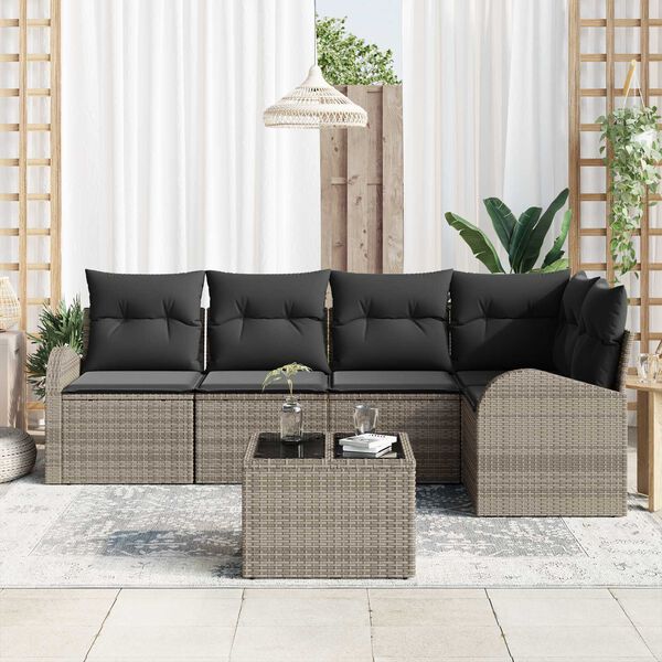 vidaXL Set Divano da Giardino con cuscino 6 pcs Grigio Poly Rattan