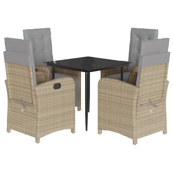 vidaXL Set Pranzo da Giardino 5 pz con Cuscini Beige Misto Polyrattan