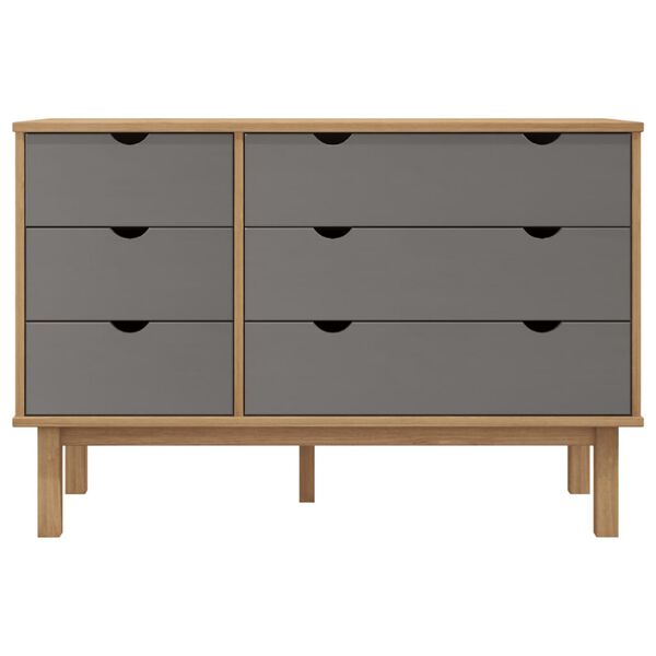 vidaXL Cassettiera OTTA Marrone e Grigio 111x43x73,5 cm Legno di Pino