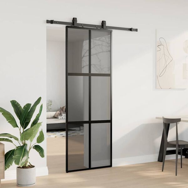 vidaXL Porta Scorrevole Set Ferramenta Nera 76x205 cm Vetro Temperato