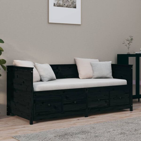 vidaXL Dormeuse Nera 90x190 cm in Legno Massello di Pino