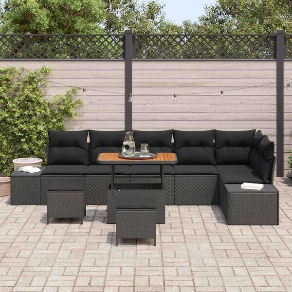 vidaXL Set Divano da Giardino con cuscino 9 pcs Nero Poly Rattan