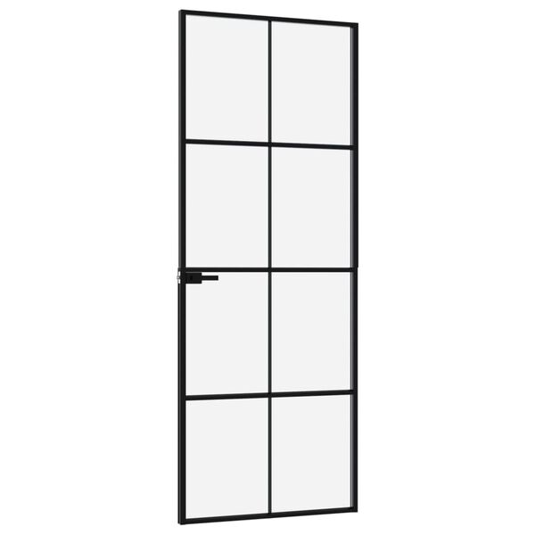 vidaXL Porta Interna Nera 76x201,5cm Vetro Temperato Alluminio Sottile