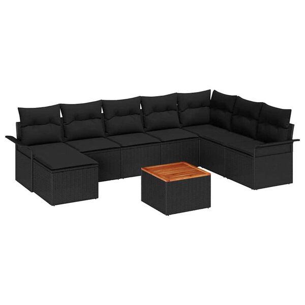 vidaXL Set Divano da Giardino con archiviazione 9 pcs Nero polyrattan
