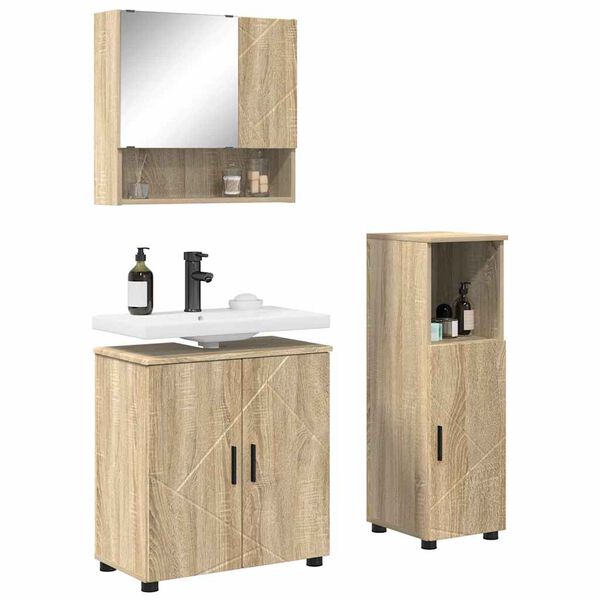 vidaXL Set di mobili per il bagno con porta 3 pcs Rovere Sonoma