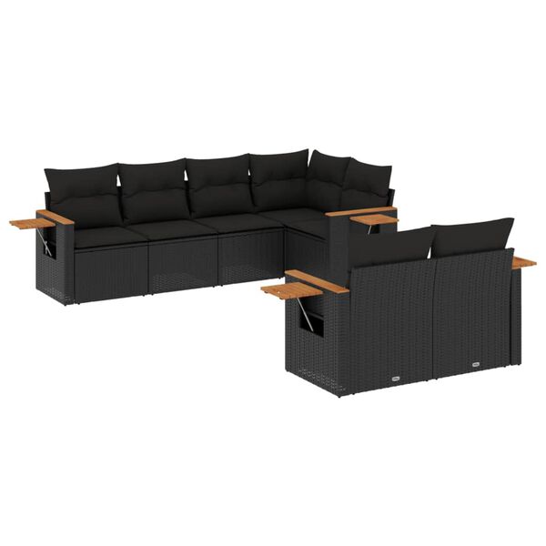 vidaXL Set Divani da Giardino con Cuscini 7pz Nero Polyrattan