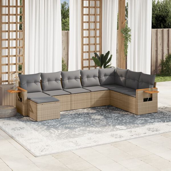 vidaXL Set Divano da Giardino 8 pz con Cuscini Beige in Polyrattan
