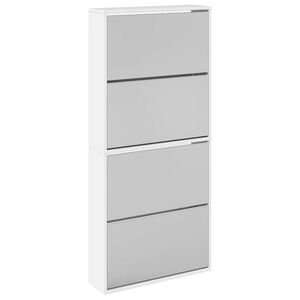 vidaXL Scarpiera con Specchio a 4 Livelli Bianco lucido 63x17x134 cm