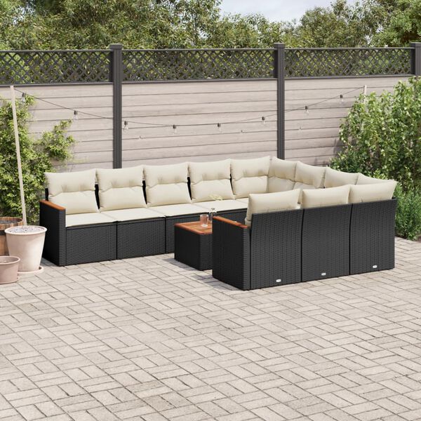 vidaXL Set Divani da Giardino 11 pz con Cuscini in Polyrattan Nero