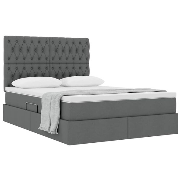 vidaXL Letto con contenitore e materasso Grigio scuro 140 x 190 cm