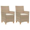 vidaXL Sedie Giardino con Cuscini 2 pz Beige Polyrattan Legno Massello