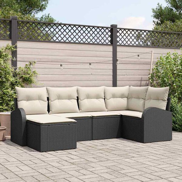 vidaXL Set Divano da Giardino con cuscino Nero Poly Rattan