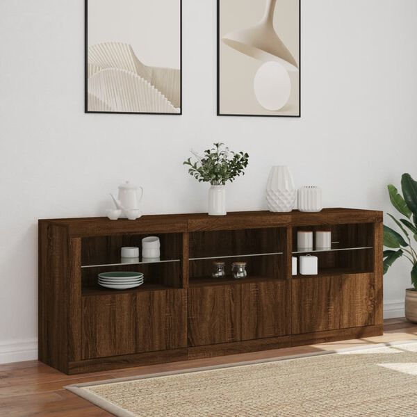 vidaXL Credenza con Luci LED Rovere Marrone 181,5x37x67 cm