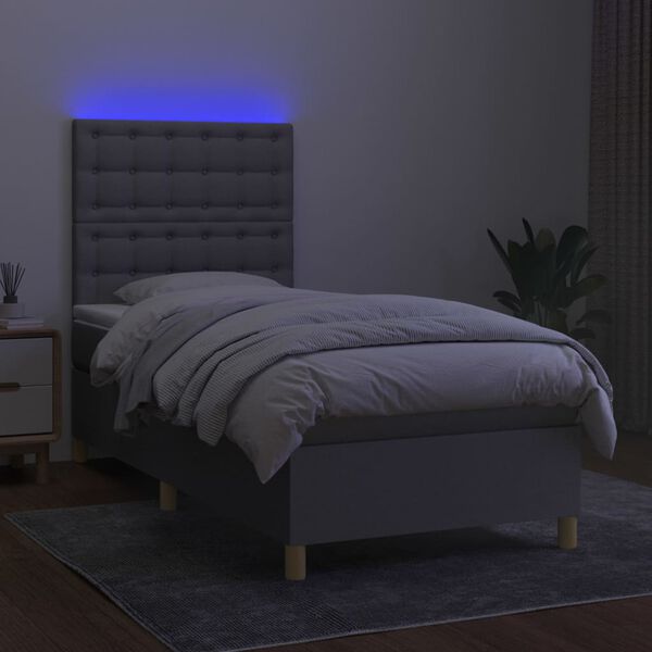 vidaXL Letto a Molle Materasso e LED Grigio Chiaro 80x200 cm Tessuto