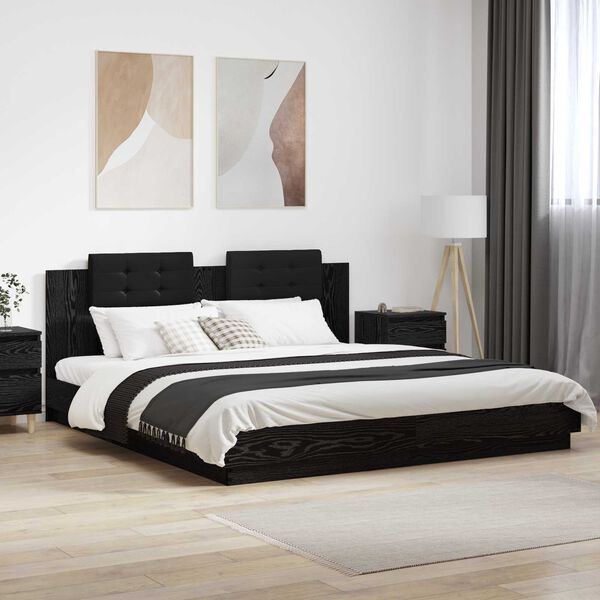 vidaXL Struttura letto con testata Rovere Nero 200 x 200 cm