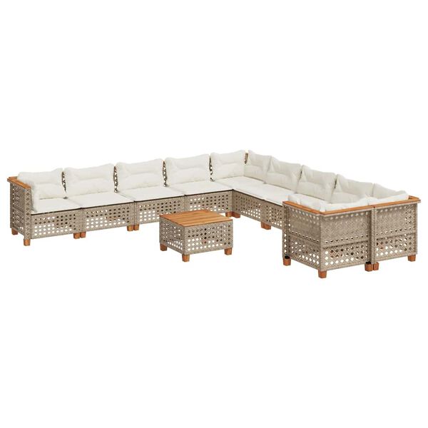 vidaXL Set Divani da Giardino 11 pz con Cuscini Beige in Polyrattan