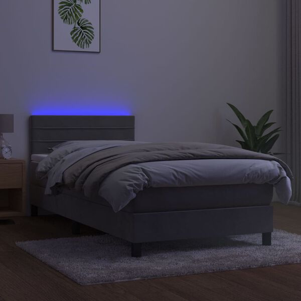 vidaXL Letto a Molle con Materasso e LED Grigio Chiaro 80x200 cm Velluto
