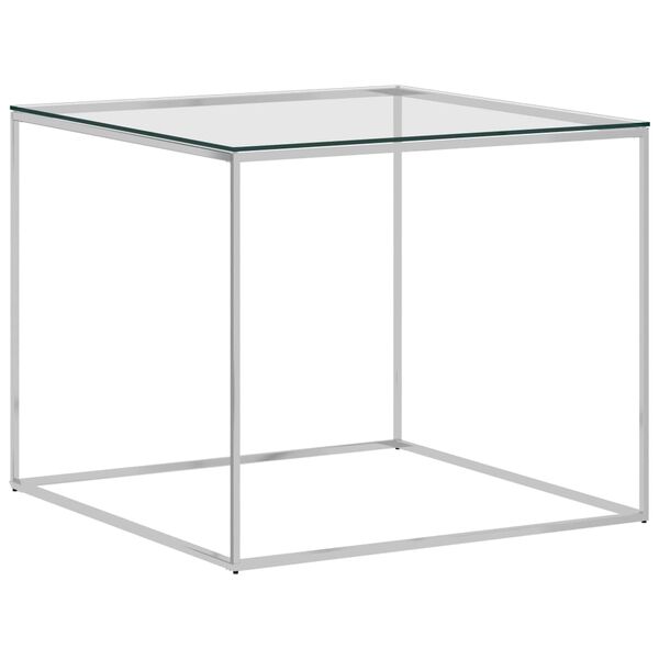 vidaXL Tavolino da Salotto Argento 50x50x43 cm in Acciaio Inox e Vetro