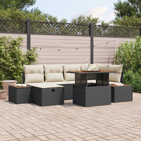 vidaXL Set Divano da Giardino con cuscino 7 pcs Nero Poly Rattan