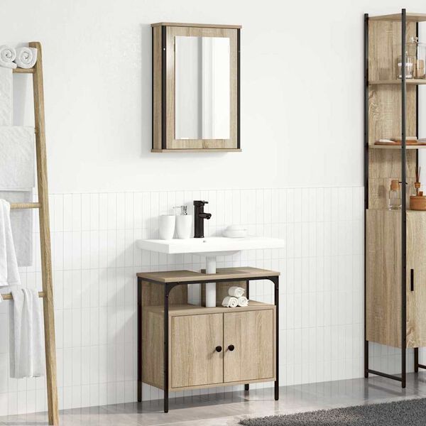 vidaXL Set di mobili per il bagno 2 pcs Marrone Legno multistrato