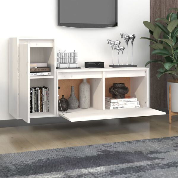 vidaXL Mobili Porta TV 2 pz Bianchi in Legno Massello di Pino