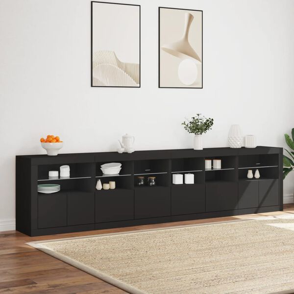 vidaXL Credenza con Luci LED Nera 283x37x67 cm