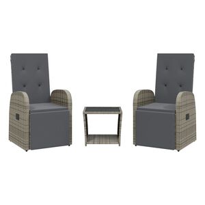 vidaXL Set da Pranzo da Giardino 3 pz con Cuscini in Polyrattan Grigio