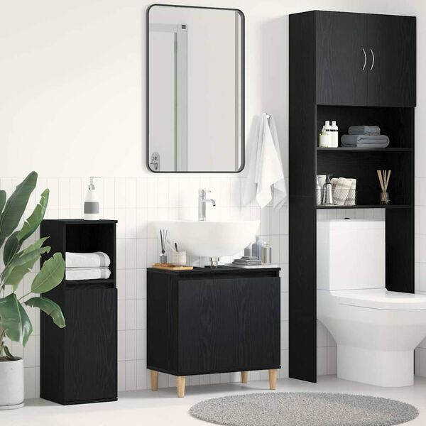 vidaXL Armadio per Lavabo da Bagno Rovere Nero 58 x 33 x 60 cm