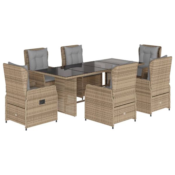 vidaXL Set da Pranzo da Giardino 7 pz con Cuscini Beige in Polyrattan