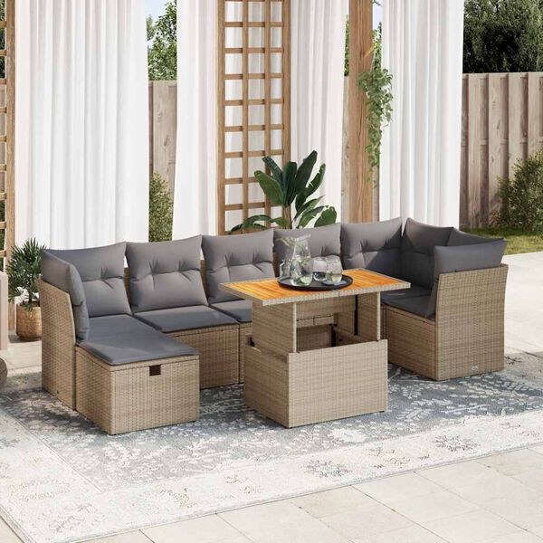 vidaXL Set Divano da Giardino 8 pz con Cuscini Beige Polyrattan Acacia