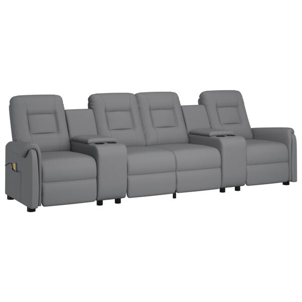 vidaXL Divano Massaggio a 4 Posti con Portabicchieri Grigio