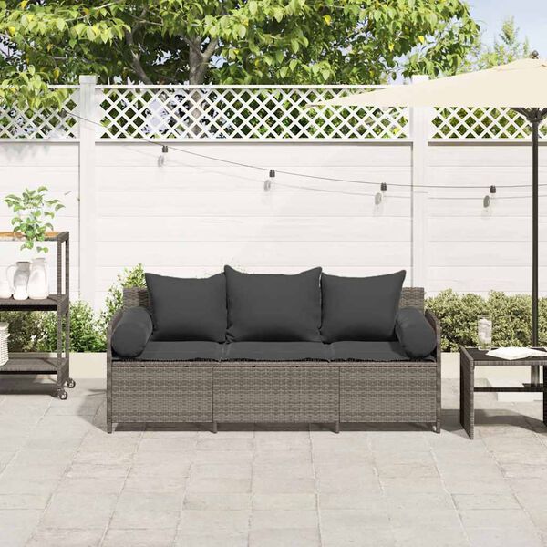 vidaXL Divano da Giardino con Cuscini 3 Posti Grigio in Polyrattan