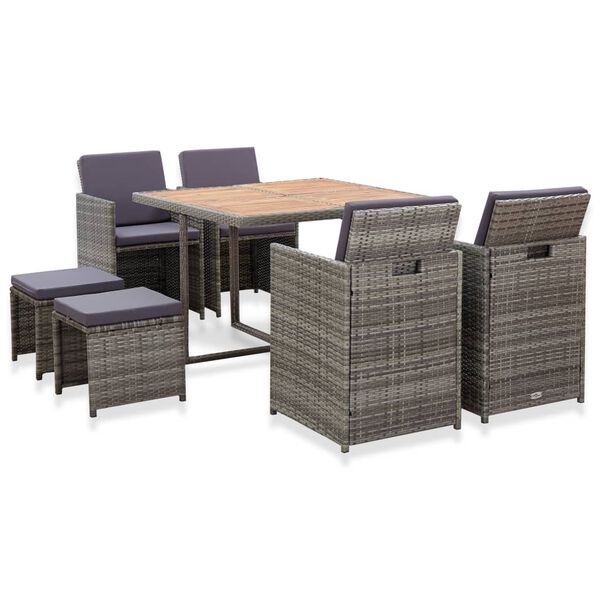 vidaXL Set da Pranzo da Giardino 9 pz Polyrattan e Acacia Antracite