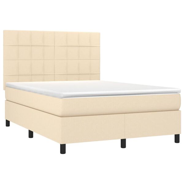 vidaXL Letto a Molle con Materasso e LED Crema 140x200 cm in Tessuto