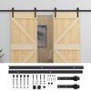 vidaXL Porta scorrevole 2 pcs Naturale e Nero Legno Massello di Pino