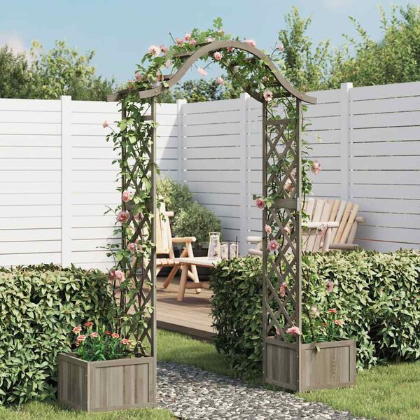 vidaXL Pergola da Giardino con Fioriera Grigio Legno Massello di Abete