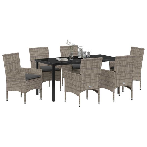 vidaXL Set da Pranzo per Giardino con cuscino 7 pcs Grigio polyrattan
