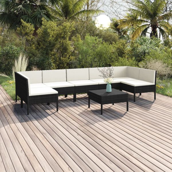 vidaXL Set Divani da Giardino 8 pz con Cuscini in Polyrattan Nero