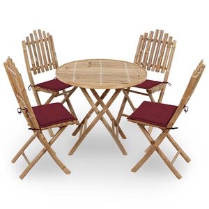 vidaXL Set da Pranzo da Giardino 5 pz Pieghevole con Cuscini in Bamb&ugrave;
