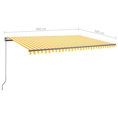 vidaXL Tenda da Sole Retrattile Manuale LED 500x300 cm Gialla Bianca