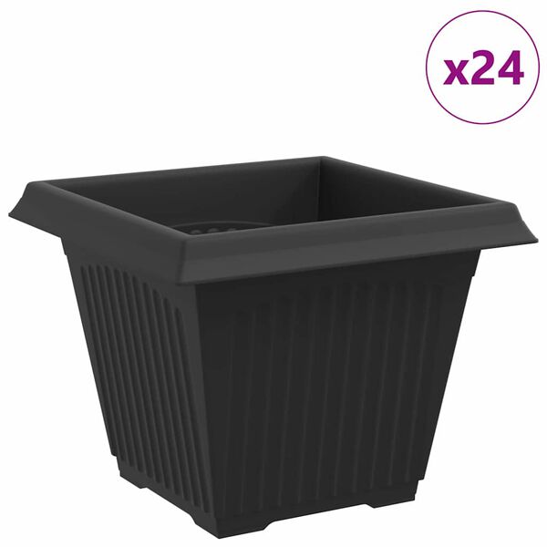 vidaXL Vaso quadrato per fiori 24 pcs Nero 38 x 38 x 30 cm Plastica