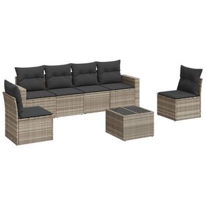 vidaXL Set Divani da Giardino 7pz con Cuscini Grigio Chiaro Polyrattan
